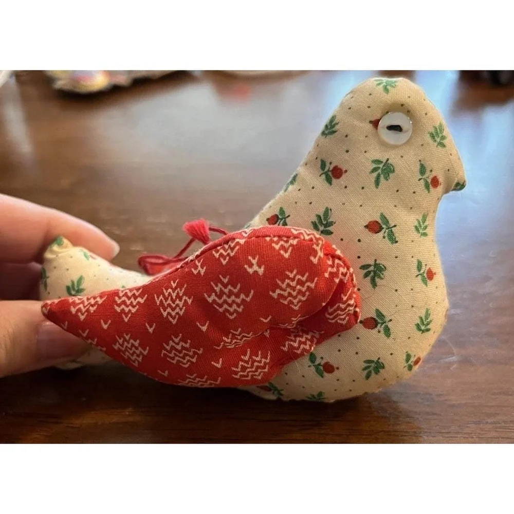 Vintage 80s Fabric Bird Ornament Handmade Cottagecore Christmas Craft
